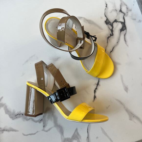 Bottega Veneta Colorblock Patent Leather Block Heel Sandals Size 38.5 - Picture 1 of 10